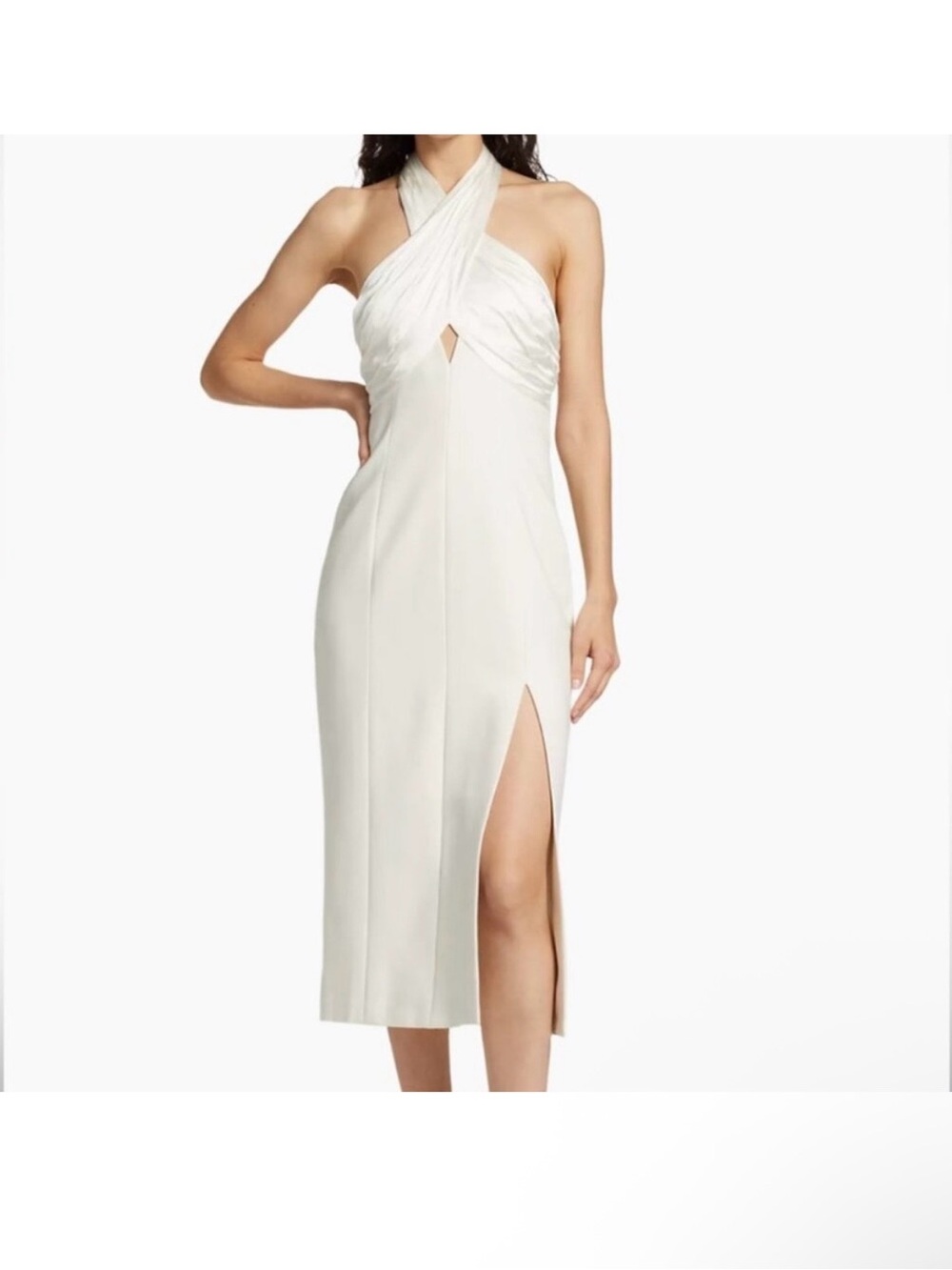 cinq a sept Cream One-Shoulder Halter Midi Dress